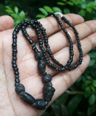 Ancient Roman Glass Black Beads Old Rare Necklace Strand Antiques 1800,  Years