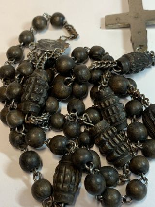 † 1800S ANTIQUE FRENCH PRIEST MADE HAND CARVED WOOD ROSARY & INLAY CRUCIFIX † 4