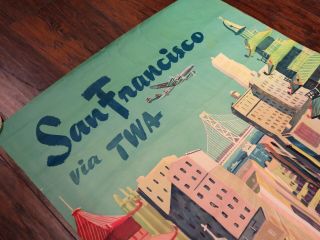1950 ' s TWA SAN FRANCISCO TRAVEL ART POSTER Full Bleed 25X40 MCM Vtg NR 4