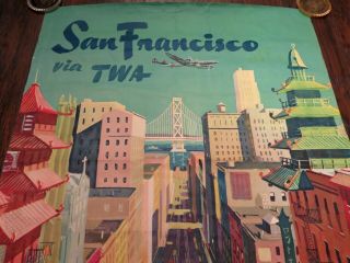 1950 ' s TWA SAN FRANCISCO TRAVEL ART POSTER Full Bleed 25X40 MCM Vtg NR 9