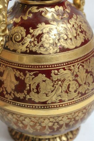 Vintage Royal Vienna Gold Encrusted 2 Handled Floral Figural Porcelain Vase Sign 11