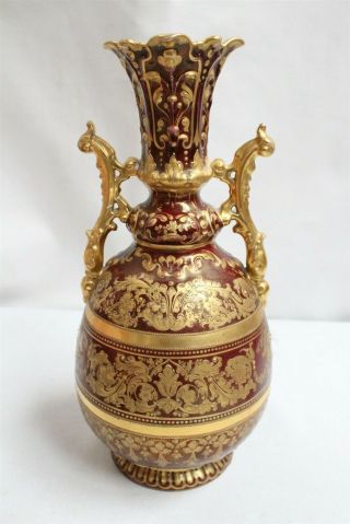 Vintage Royal Vienna Gold Encrusted 2 Handled Floral Figural Porcelain Vase Sign 3