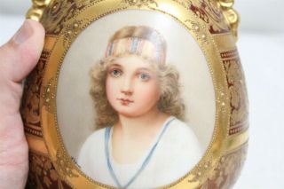 Vintage Royal Vienna Gold Encrusted 2 Handled Floral Figural Porcelain Vase Sign 8