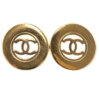 Chanel Cc Logos Circle Earrings Gold Clip - On 97a France Vintage Authentic U108