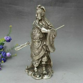 China Folk Copper Silver Station Dragon Guangong Guan Gong Yu Warrior God Statue 5
