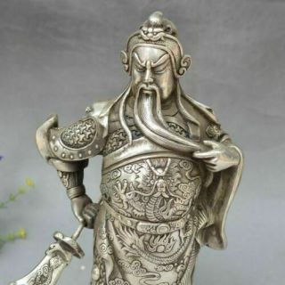 China Folk Copper Silver Station Dragon Guangong Guan Gong Yu Warrior God Statue 7