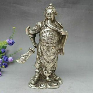 China Folk Copper Silver Station Dragon Guangong Guan Gong Yu Warrior God Statue 8