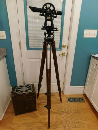 Vintage Dietzgen Survey Theodolite/transit With Wooden Tripod & Box - Serial 51737