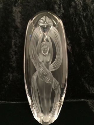 Vintage Signed Marie Claude Lalique Frosted Crystal Glass Eroica 13.  5 " Nude Vase