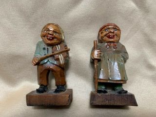 Old Vintage Woman And Man Hand Carved German Black Forest Figures - Very Detailed