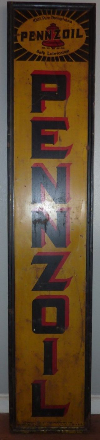 Vintage Painted Metal Pennzoil Oil Framed Sign