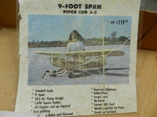 Vintage Bud Nosen 1/4 Scale Piper J - 3 Cub Kit 9 Ft.  Wingspan Rc Airplane Kit