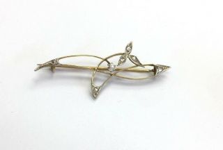 Elegant Diamond And 14k Yellow Gold Belle Epoque Art Nouveau Antique Pin