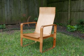 Thonet Bent Plywood High Back Armchair Mid Century Modern Wood Lounge Chair