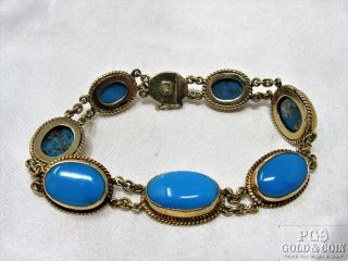 Vintage Estate 14k Yellow Gold Oval Turquoise Cabochon Link Bracelet 7 " 11843