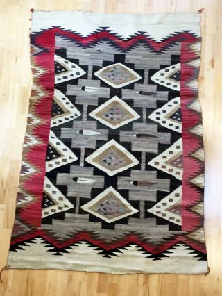 Authentic Vintage Hand - Woven Wool Navajo Rug 52x73 "