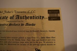 Rare ATOCHA 1622 - 8 REALES SILVER COIN - GRADE (2) - Mel Fisher Certificate - Numbered 3