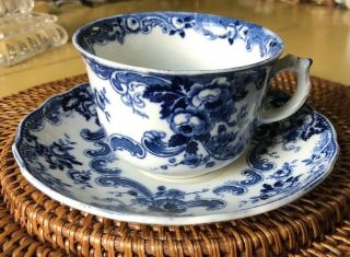 Antique Flow Blue Tea Cup & Saucer Dovedale Roses C1900 - 1920 Allerton England