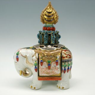 Lavish Early German Porcelain Elephant Perfume Lamp Art Deco