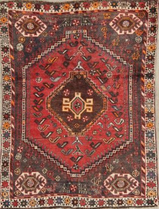 One - Of - A - Kind Antique Geometric Tribal Abadeh Oriental Hand - Knotted 4x5 Wool Rug