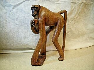 Vintage Carved Wood Kenya Baboon Monkey Figure 9 "
