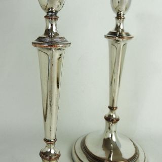 Large PAIR George III OLD SHEFFIELD PLATE Oval CANDLESTICKS c1795 7