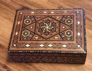 Vintage Damascus Inlaid Mother Of Pearl Wooden Box