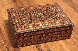 VINTAGE DAMASCUS INLAID MOTHER OF PEARL WOODEN BOX 5