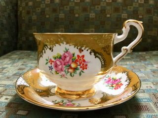 Vintage Paragon Teacup And Saucer,  Gold Gilding And Flowers