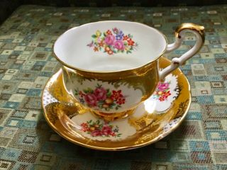 Vintage Paragon Teacup and Saucer,  Gold Gilding and Flowers 2