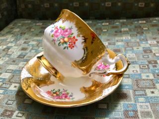 Vintage Paragon Teacup and Saucer,  Gold Gilding and Flowers 3