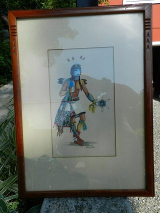 Vintage,  Native American Artist,  Hopi,  E.  R.  Humetewa,  Katcina Dancer,  Water Color