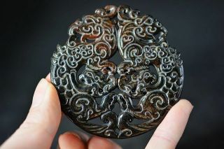 Exquisite Chinese Old Jade Carved 4 Phoenix Lucky Pendant
