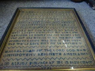 Antique Alphabet Tapestry OLD Embroidery Sampler hand stitched textile 1791 5