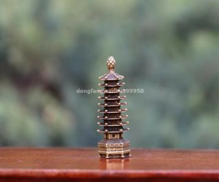 5 Cm China Copper Bronze Buddhism Temple Wen Chang Pagoda Tower Stupa Statue