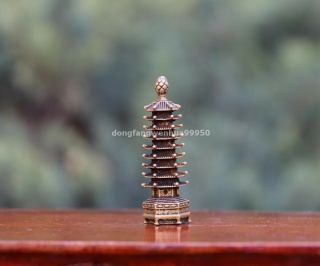 5 cm China Copper Bronze Buddhism Temple Wen Chang Pagoda Tower Stupa Statue 2