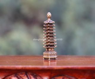 5 cm China Copper Bronze Buddhism Temple Wen Chang Pagoda Tower Stupa Statue 5