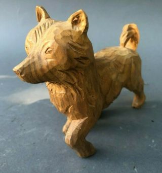 Vintage Hand Carved Wood Husky Dog Figure
