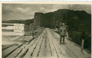 Org Wwii Photo: American Gi Guarding Destroyed Remagen Bridge