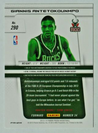 2013 - 14 Giannis Antetokounmpo Panini Prizm RC Red White & Blue MVP RARE MVP 2