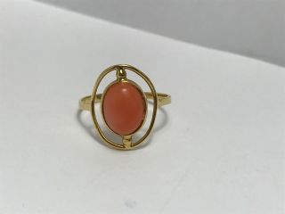 Antique Art Deco C.  1930 18k Yellow Gold Pink Coral Ring Size 7