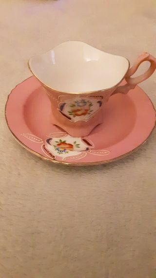 Vintage Occupied Japan Floral Demitasse Tea Cup Saucer Set Hand Painted