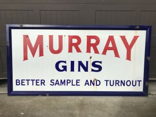 Vintage Porcelain Murray Gins Gas Oil Auto Farm Feed Grocery Sign Seed Cotton