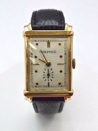 W415 - Vintage Tiffany & Co.  14k Yellow Gold Hand Wind W/ Pink Markers Watch