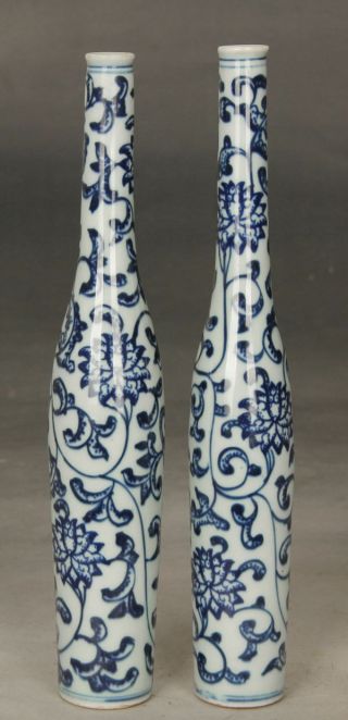 One pair Fine Chinese Blue and white porcelain vase painting flowers 2
