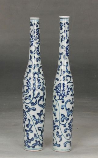 One pair Fine Chinese Blue and white porcelain vase painting flowers 3