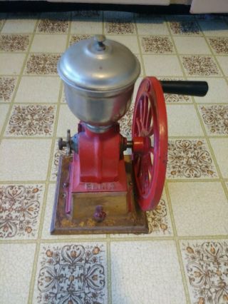 Vintage Elma Red Cast - Iron Hand Crank Coffee Grinder Very Good