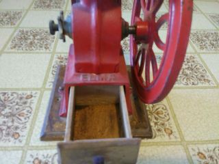 Vintage ELMA Red Cast - Iron Hand Crank Coffee Grinder very good 3