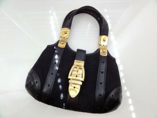 Rrp €680 Authentic Gucci Vintage Small Black Leather Hand Bag