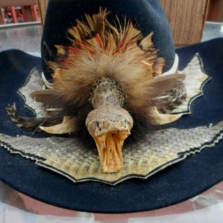 Vintage Charlie 1 Horse Fur Felt Cowboy Western Hat Snake Head Skin Band 7 1/8